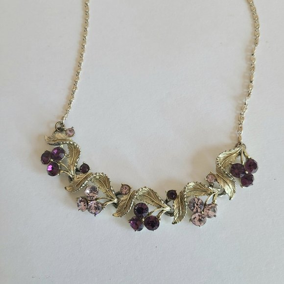 vintage choker Jewelry - Vintage 1960s choker with light and dark purple rhinestones. Floral design.